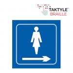 Ladies Graphic Arrow Right&rsquo;  Sign; Self Adhesive Taktyle; Blue (150mm x 150mm)