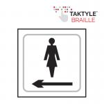 Ladies Graphic Arrow Left&rsquo; Sign; Self Adhesive Taktyle; White  (150mm x 150mm)