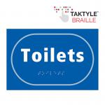 Toilets&rsquo;  Sign; Self Adhesive Taktyle; Blue (225mm x 150mm)