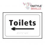 Toilets Arrow Left&rsquo;  Sign; Self Adhesive Taktyle; White  (225mm x 150mm)