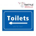 Toilets Arrow Left&rsquo;  Sign; Self Adhesive Taktyle; Blue (225mm x 150mm)