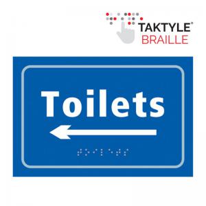 Image of Toilets Arrow Left&rsquo; Sign; Self Adhesive Taktyle; Blue 225mm