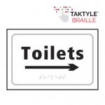 Toilets Arrow Right&rsquo;  Sign; Self Adhesive Taktyle; White  (225mm x 150mm)