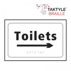 Image of Toilets Arrow Right&rsquo; Sign; Self Adhesive Taktyle; White