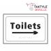 Toilets Arrow Right’  Sign; Self Adhesive Taktyle; White  (225mm x 150mm) TK2032BKWH