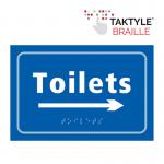 Toilets Arrow Right&rsquo;  Sign; Self Adhesive Taktyle; Blue (225mm x 150mm)