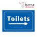 Toilets Arrow Right’  Sign; Self Adhesive Taktyle; Blue (225mm x 150mm) TK2032WHBL