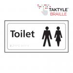 Toilet (Ladies/Gents Symbol)&rsquo;  Sign; Self Adhesive Taktyle; White  (300mm x 150mm)