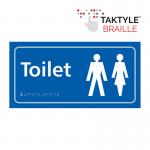 Toilet (Ladies/Gents Symbol)&rsquo;  Sign; Self Adhesive Taktyle; Blue (300mm x 150mm)