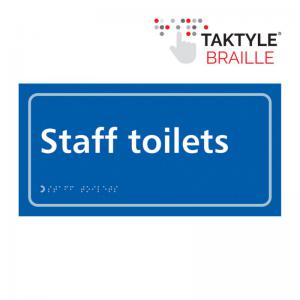 Image of Staff Toilets&rsquo; Sign; Self Adhesive Taktyle; Blue 300mm x