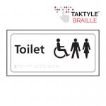 Toilet (Disabled / Gents / Ladies)&rsquo;  Sign; Self Adhesive Taktyle; White  (300mm x 150mm)