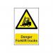 This photograph captures a Spectrum Industrial Danger Sign, featuring a bold Safety Sign warning of Danger, specifically for Forklift Trucks. Made of PVC, the sign measures 200x300mm, making it clearly visible and the perfect size for marking potentially hazardous areas.