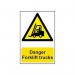 The picture shows a set of industrial danger signs manufactured by Spectrum. The signs display warnings and instructions for forklift truck safety, and are made from durable PVC material. Each sign measures 400x600mm and features the recognizable Spectrum logo. The bold lettering and eye-catching yellow and black color scheme make these signs easy to notice and understand in a busy work environment. Perfect for conveying crucial safety information in a clear and concise manner.