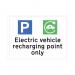 A busy industrial road is lined with bright traffic signs, including a bold Spectrum safety sign indicating an electric vehicle recharging point. The RPVC sign measures 400x300mm and stands out with its 14980 code and SPT61577 model number.