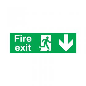 Safety Sign Fire Exit Running Man Arrow Down PVC 150x450mm FX04211R SR11131