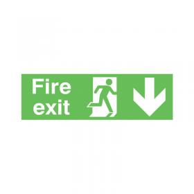 Safety Sign Niteglo Fire Exit Running Man Arrow Down 150x450mm PVC FX04211M SR11153