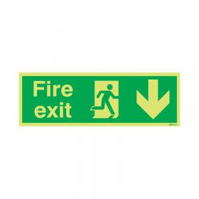 Safety Sign Niteglo Fire Exit Running Man Arrow Down 150x450mm PVC FX04211M SR11153