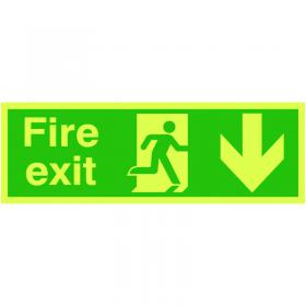 Safety Sign Niteglo Fire Exit Running Man Arrow Down 150x450mm PVC FX04211M SR11153