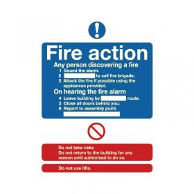 Safety Sign Niteglo Fire Action 300x250mm Self-Adhesive FR03527L SR11154