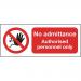 Safety Sign No Admittance Authorised Personnel Only A5 Self-Adhesive ML01551S