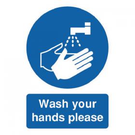 Safety Sign Wash Your Hands Please A5 Self-Adhesive MD05851S SR11223