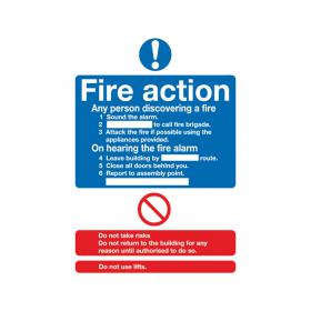 Safety Sign Fire Action Standard A5 PVC (Can fill in site speCIFic information) FR03551R SR11224