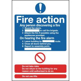 Safety Sign Fire Action Standard A5 PVC (Can fill in site speCIFic information) FR03551R SR11224
