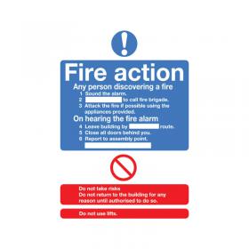 Safety Sign Fire Action Standard A5 Self-Adhesive FR03551S SR11225