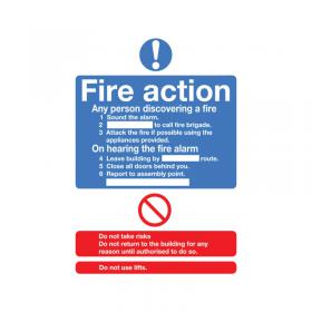 Safety Sign Fire Action Standard A5 Self-Adhesive FR03551S SR11225