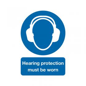 Safety Sign Hearing Protection Must be Worn A4 PVC MA01950R SR11234