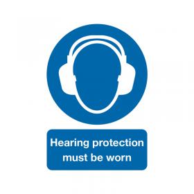 Safety Sign Hearing Protection Must be Worn A4 PVC MA01950R SR11234