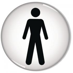 Domed Sign Men Symbol 60mm (Self-Adhesive backing, black figure on white background) RDS2 SR11236