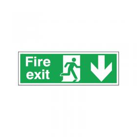 Safety Sign Fire Exit Running Man Arrow Down 150x450mm Self-Adhesive E100AS SR71172