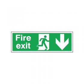 Safety Sign Fire Exit Running Man Arrow Down 150x450mm Save E100AS SR71172