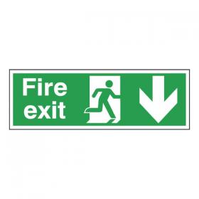 Safety Sign Fire Exit Running Man Arrow Down 150x450mm Self-Adhesive E100A/S SR71172