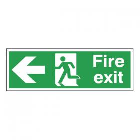 Safety Sign Fire Exit Running Man Arrow Left 150x450mm Self-Adhesive E97A/S SR71176