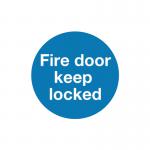 The photo showcases five fire safety signs with the words Fire Door Keep Locked in bold red letters on a white background. The signs measure 100x100mm and are self-adhesive. Each sign has a distinct fire safety symbol such as a fire extinguisher or a fire alarm. The signs are meant to be placed on doors to promote safety and remind people to keep them locked. The overall design is simple and eye-catching, making it easy to spot and understand their purpose.