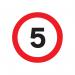 In this photo, a collection of unbranded road and traffic signs can be seen, including a safety sign with a 5mph speed limit and works traffic symbol. The signs are made of 450x450mm PVC and have a reflective R11T coating, ensuring visibility and safety on the road.