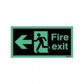 Safety Sign Niteglo Fire Exit Running Man Arrow Left 150x450mm Self-Adhesive NG27A/S SR71668