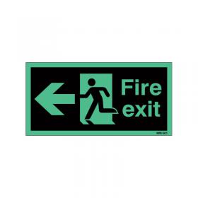 Safety Sign Niteglo Fire Exit Running Man Arrow Left 150x450mm Self-Adhesive NG27AS SR71668