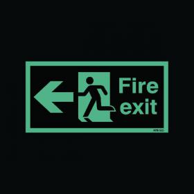 Safety Sign Niteglo Fire Exit Running Man Arrow Left 150x450mm Self-Adhesive NG27A/S SR71668