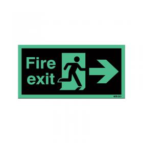 Safety Sign Niteglo Fire Exit Running Man Arrow Right Self-Adhesive 150x450mm NG26A/S SR71669