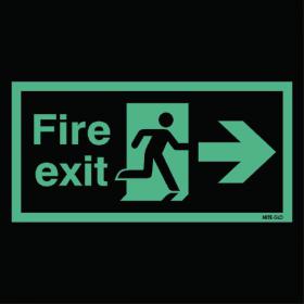 Safety Sign Niteglo Fire Exit Running Man Arrow Right 150x450mm Self-Adhesive NG26A/S SR71669