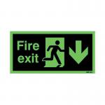 Safety Sign Niteglo Fire Exit Running Man Arrow Down Self-Adhesive 150x450mm NG28A/S SR71671