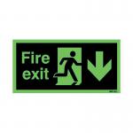 Safety Sign Niteglo Fire Exit Running Man Arrow Down Self-Adhesive 150x450mm NG28AS SR71671