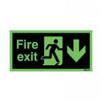 Safety Sign Niteglo Fire Exit Running Man Arrow Down Self-Adhesive 150x450mm NG28AS SR71671