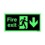 Safety Sign Niteglo Fire Exit Running Man Arrow Down Self-Adhesive 150x450mm NG28A/S SR71671