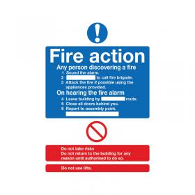 Safety Sign Fire Action Words A4 Self Adhesive FR03550S SR92015