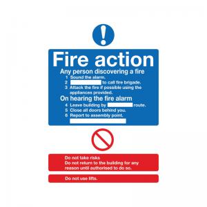 Signs and Labels Safety Sign Fire Action Words A4 Self Adhesive