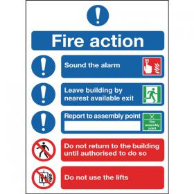 Safety Sign Fire Action Symbols A4 Self Adhesive FR09950S SR92017